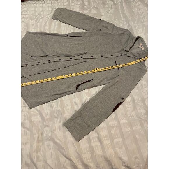 YA Los Angeles Large Long Sleeve Button Up Midi Shirt Dress Top Elbow Patches - Picture 7 of 12